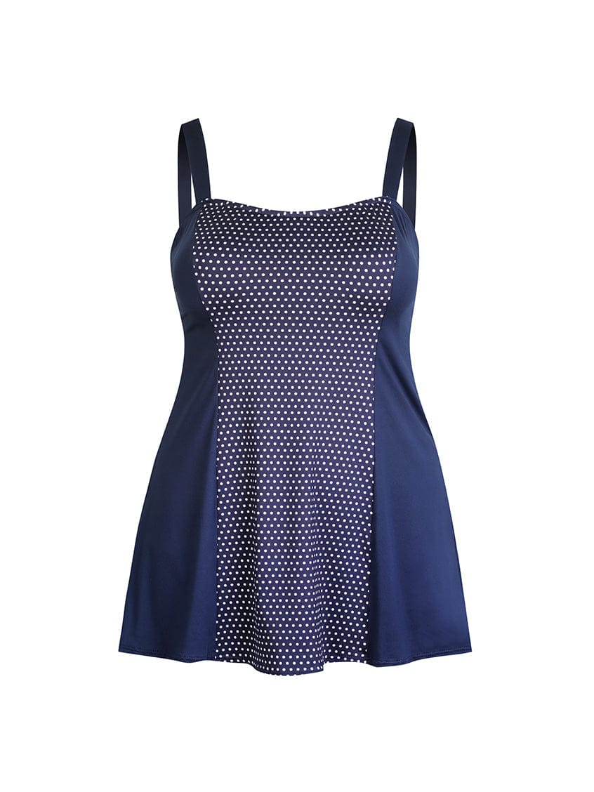 Ghost mannequin navy and white dots swim dress