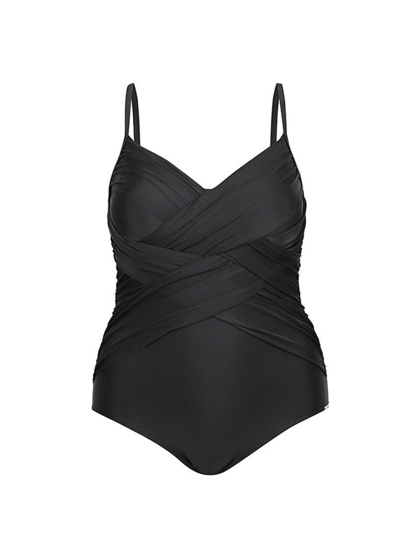 criss cross black one piece swimwear