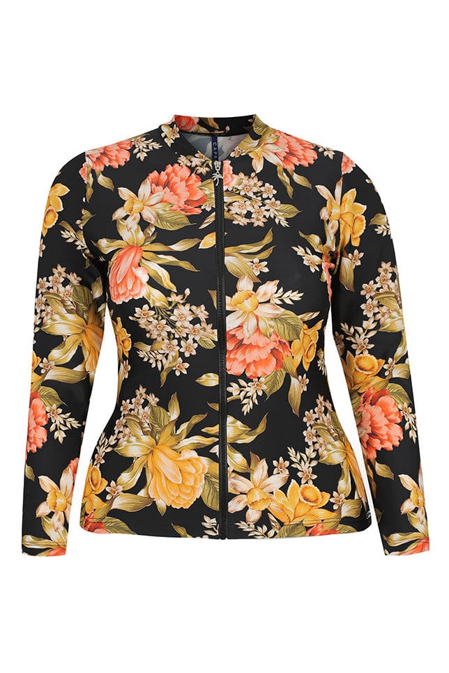 Long sleeve rash vest floral frenchy black Australia