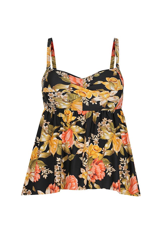 Ghost mannequin floral and black swing tankini top