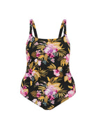 Ghost mannequin of tropical floral chlorine resistant one piece swimsuit
