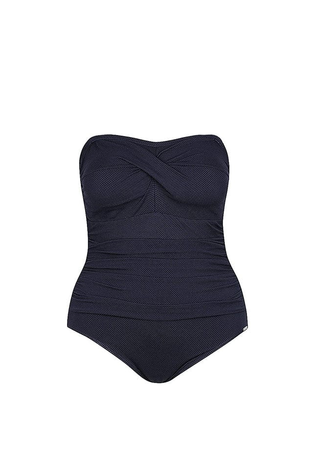 Ghost mannequin navy twist front bandeau one piece