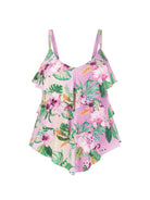 pink floral ruffle tankini