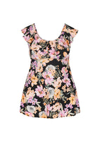 Ghost mannequin black and orange floral frill neck swim dress