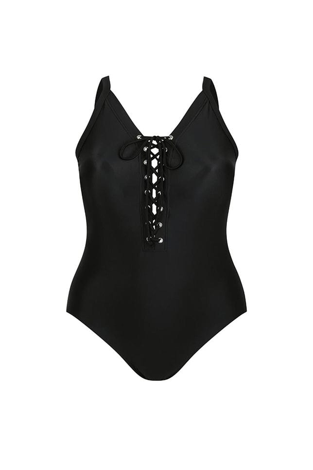Ghost mannequin black lace up one piece