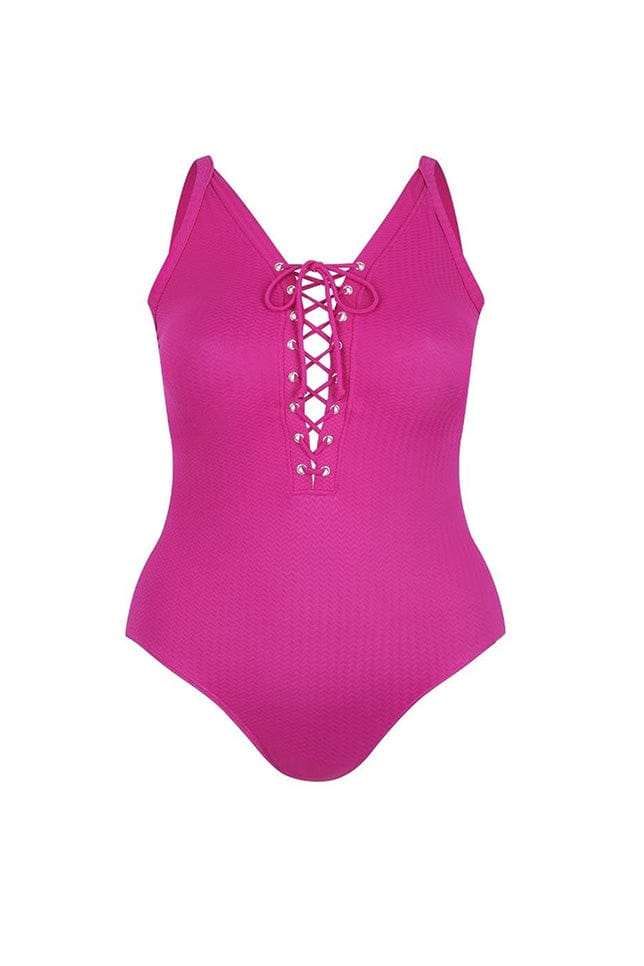 Ghost mannequin lace up pink one piece