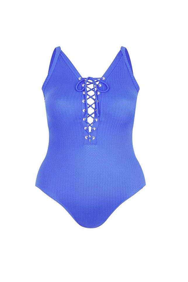 Ghost mannequin lace up royal blue one piece