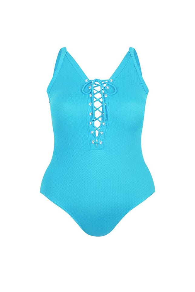 Ghost mannequin lace up blue one piece