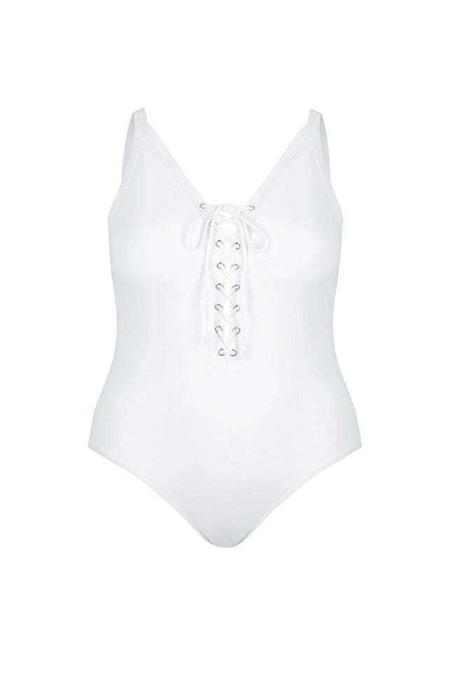 Lace Up One Piece White Swimsuit