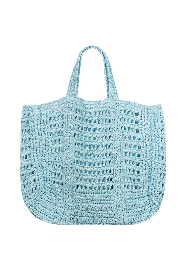 Large woven beach bag in sky blue colour