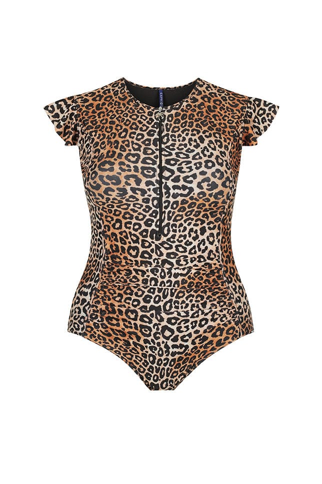 leopard high neck one piece ladies bathers