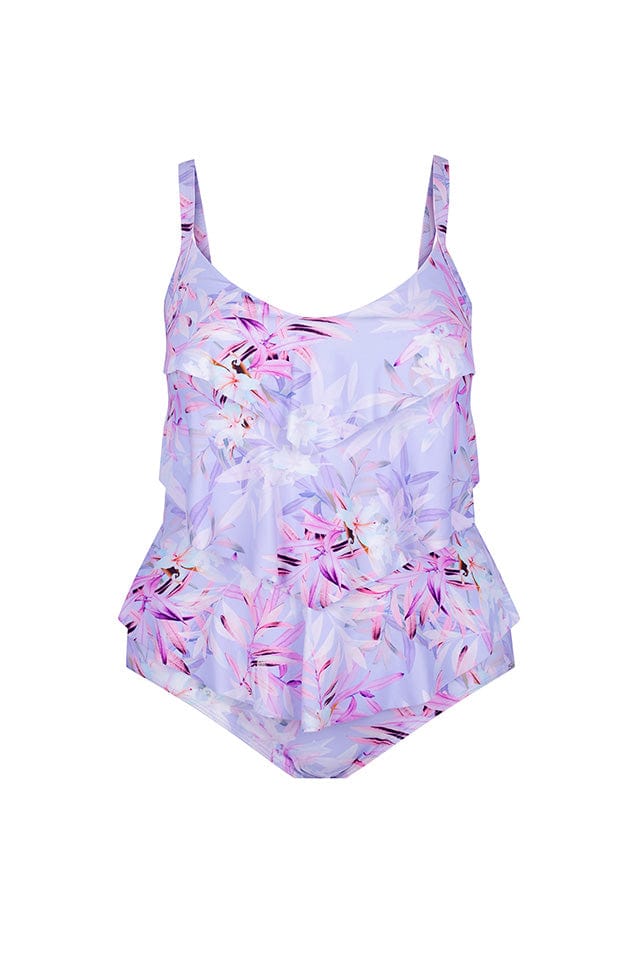 Ghost mannequin lilac floral 3 tier one piece