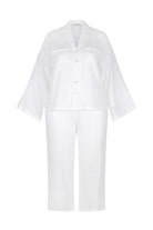 ghost mannequin of white long sleeve and long pant lounge wear set in cotton crepe fabric
