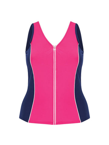 Luxe Sport Chlorine Resistant Zip Front Tankini Top