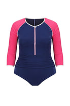 Ghost mannequin navy and pink cropped sleeve one piece