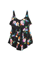 Ghost mannequin black and bright floral tiered tankini