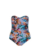 Ghost mannequin tropical print strapless one piece