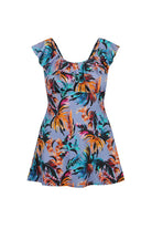 Ghost mannequin tropical print frill swim dress
