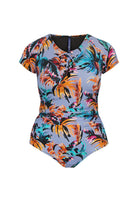 Ghost mannequin tropical print short sleeve one piece