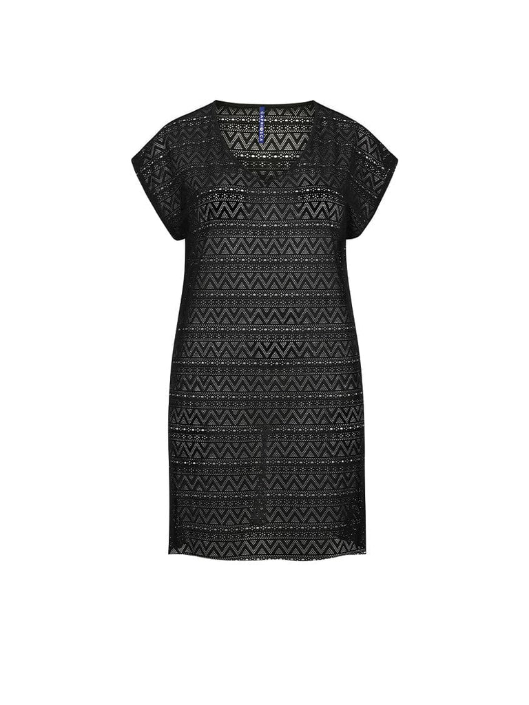 Ghost mannequin black mesh beach cover up