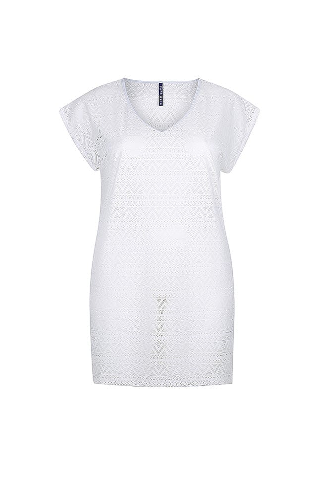 Ghost mannequin white mesh beach cover up