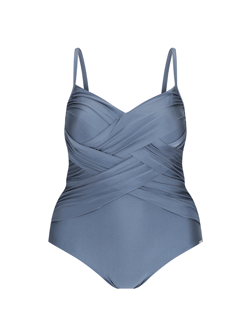 metallic grey criss cross swimsuit