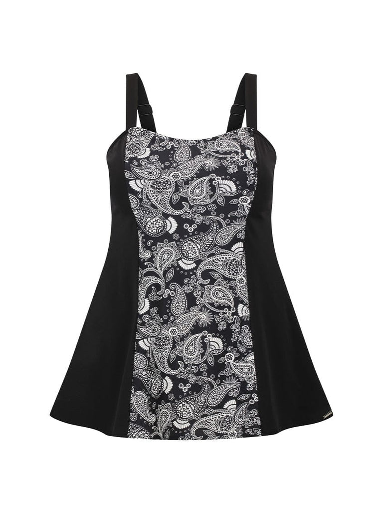 black and white paisley swim dress
