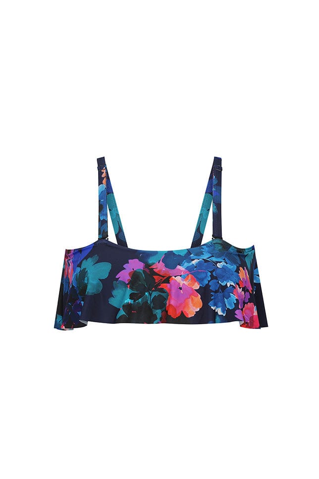 Ghost mannequin navy floral frill bikini top