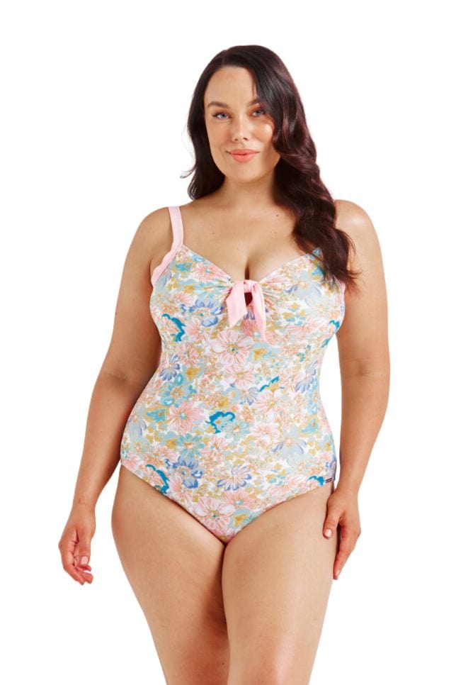 floral print swimsuit with pink bow