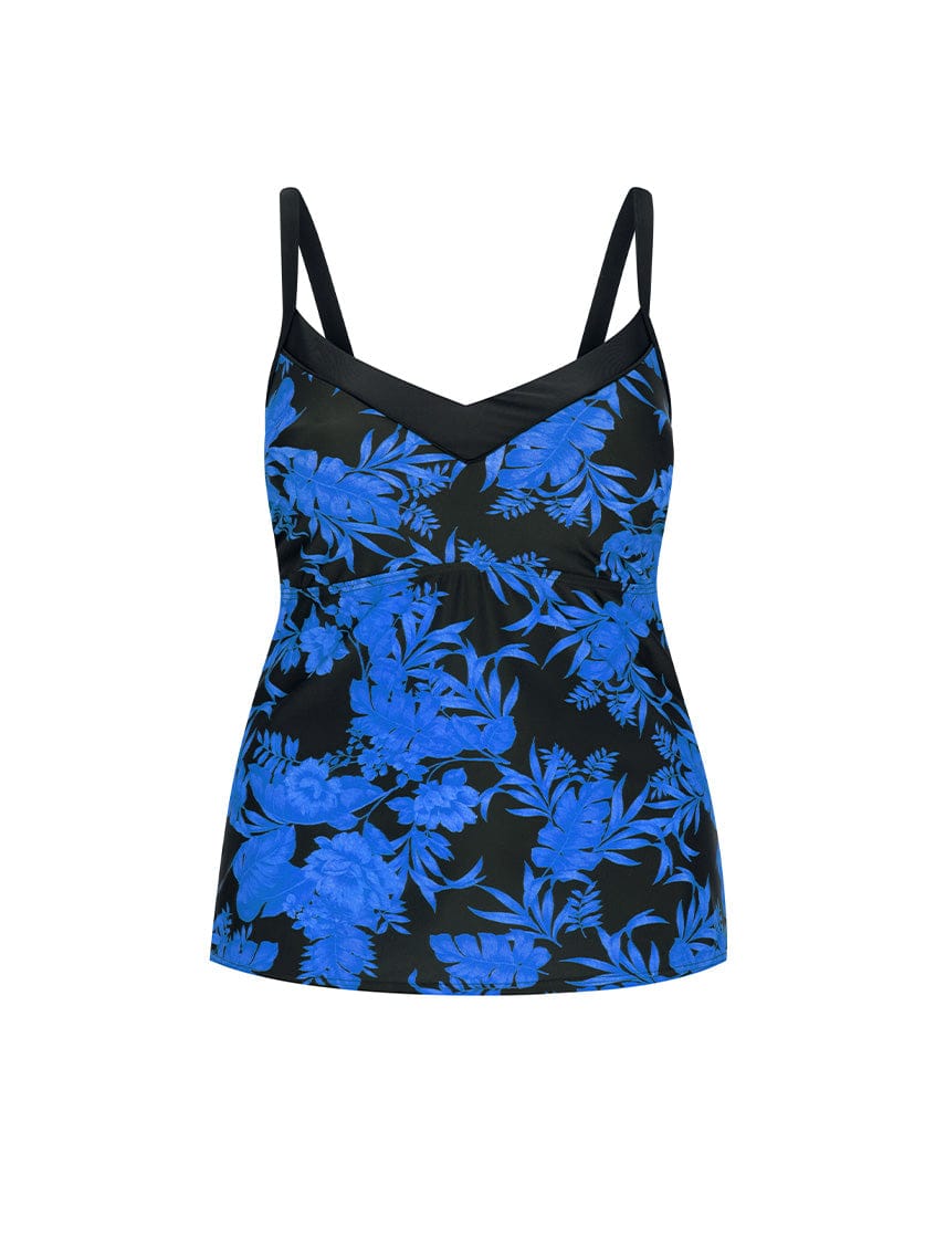 blue and black floral underwire tankini top
