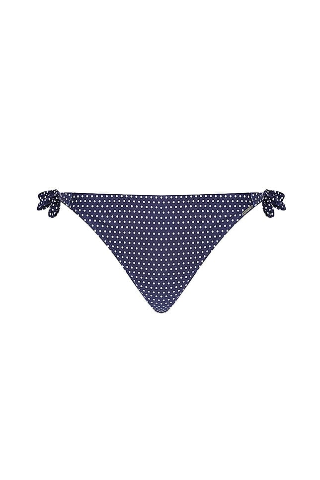 Ghost mannequin navy and white dots tie side bikini bottoms
