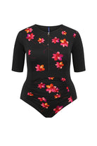 Ghost mannequin black with pink flowers short sleeve one piece