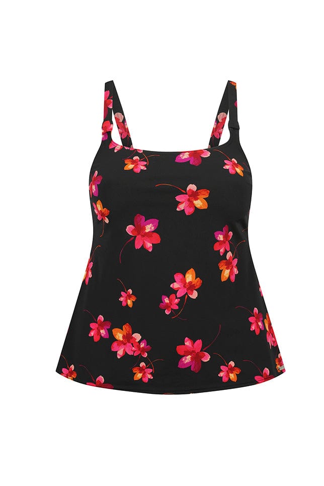 Ghost mannequin black with pink flowers tankini swim top