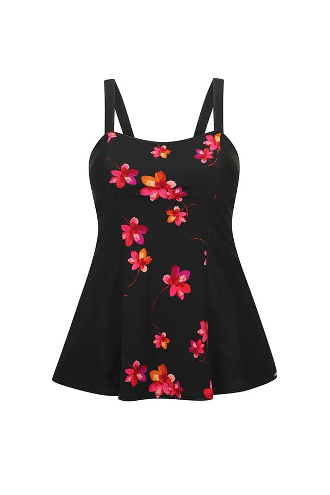Ghost mannequin black and pink floral swim dress