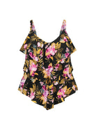 Ghost Mannequin of Womens 3 Tier Tankini Top in Pink and Gold Floral Print