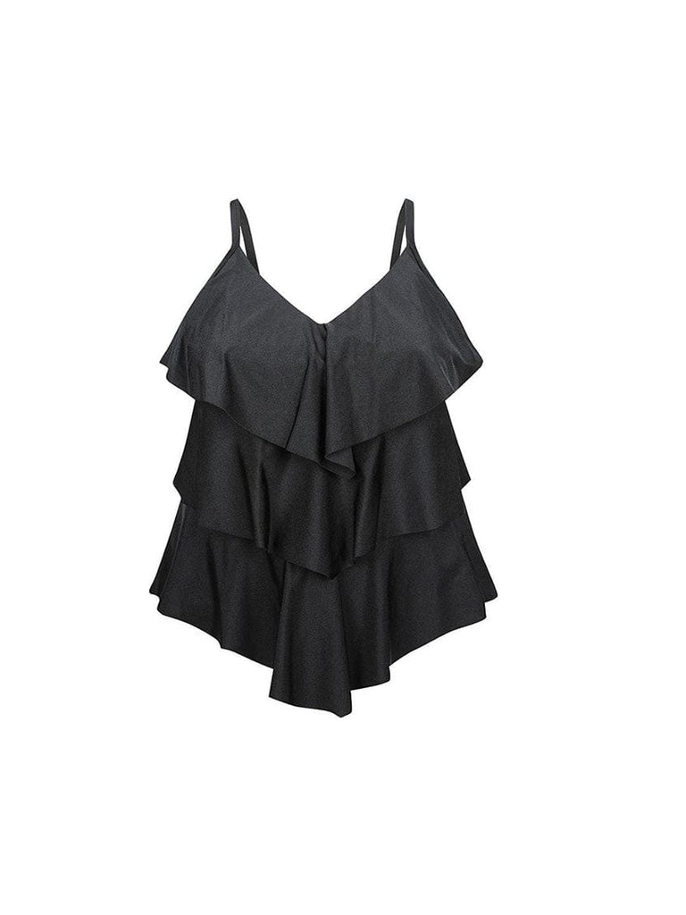 Ghost mannequin black 3 tier ruffle tankini top