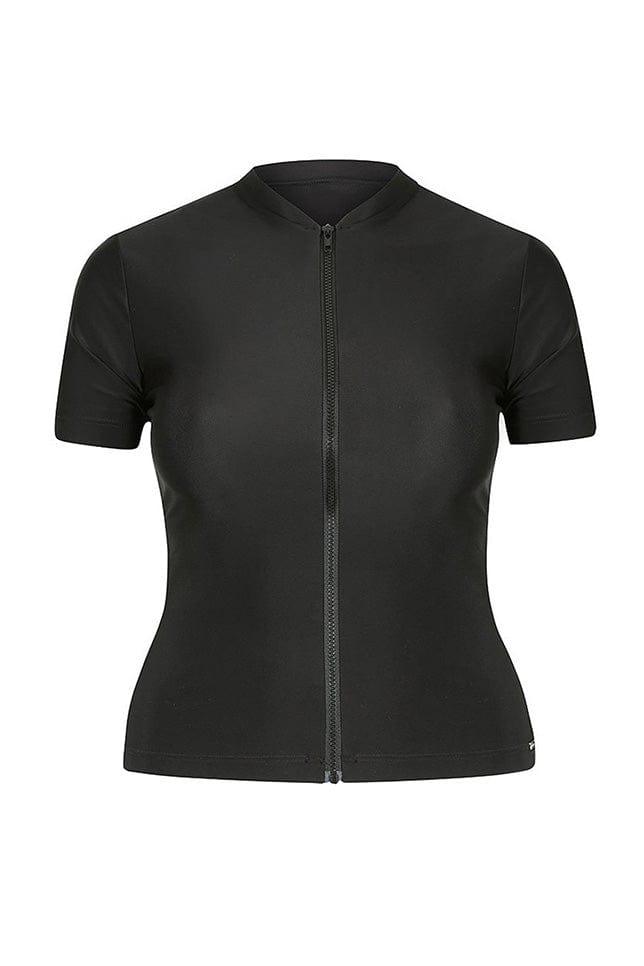 Ghost mannequin black short sleeve zip front rash vest