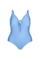 blue low v neck swimsuit plus size