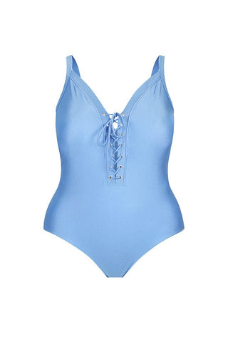 Provence Blue Lace Up One Piece Swimsuit