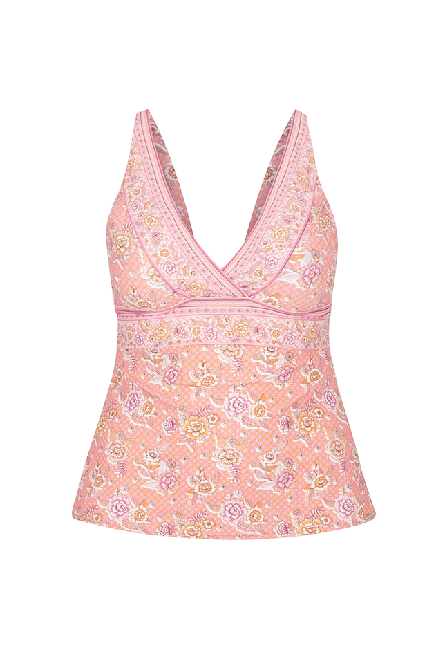 Ghost mannequin pink floral v neck tankini top
