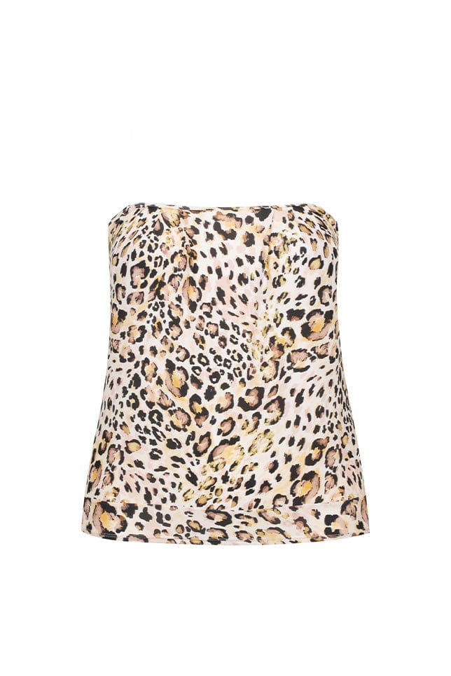 Ghost mannequin leopard print flouncy tankini top