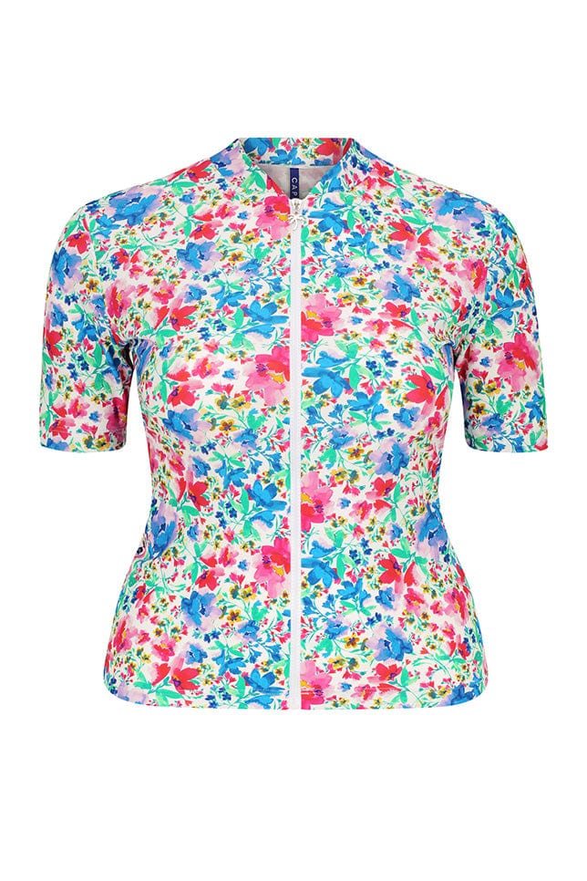 Ghost mannequin bright floral short sleeve rash vest