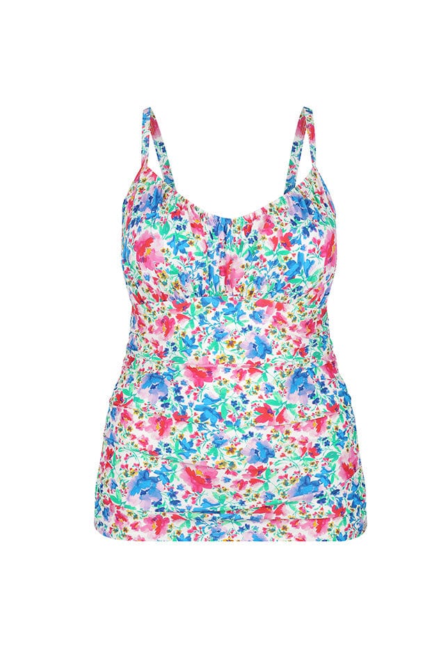 Ghost mannequin bright floral underwire tankini top