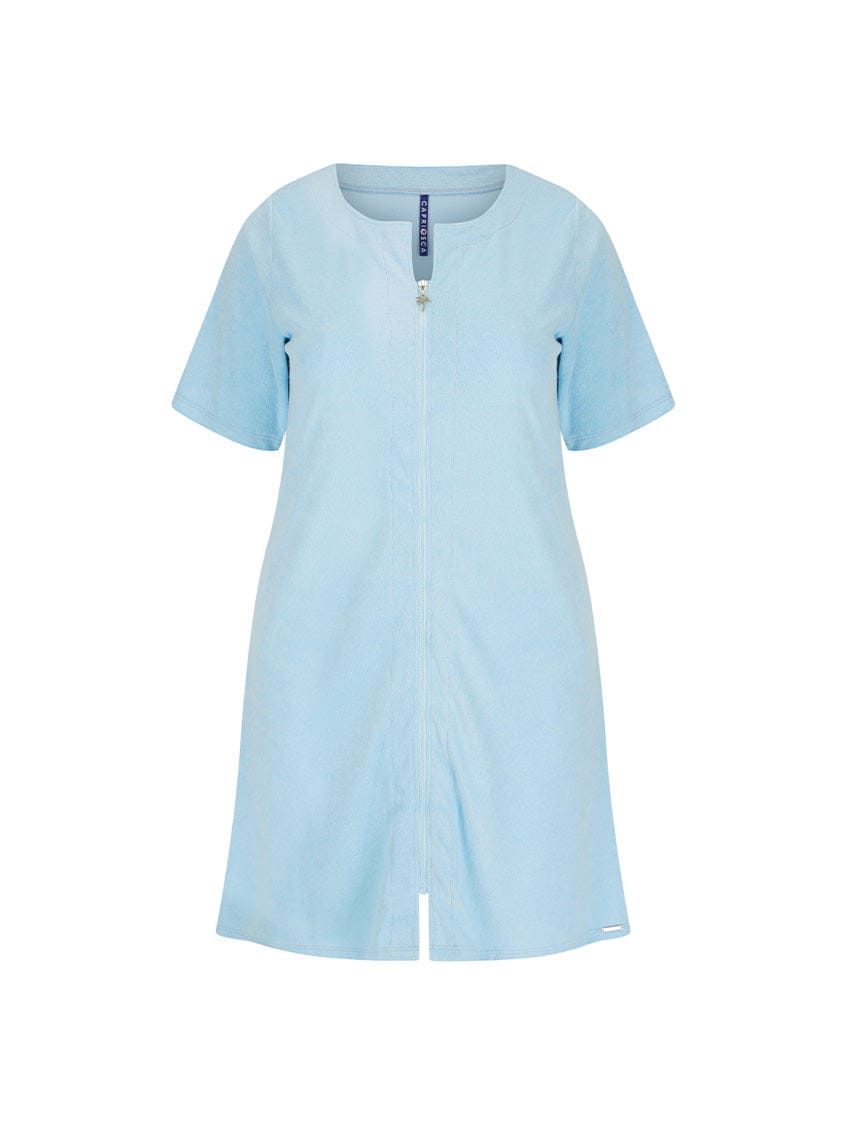 Ghost mannequin light blue zip front cover up dress