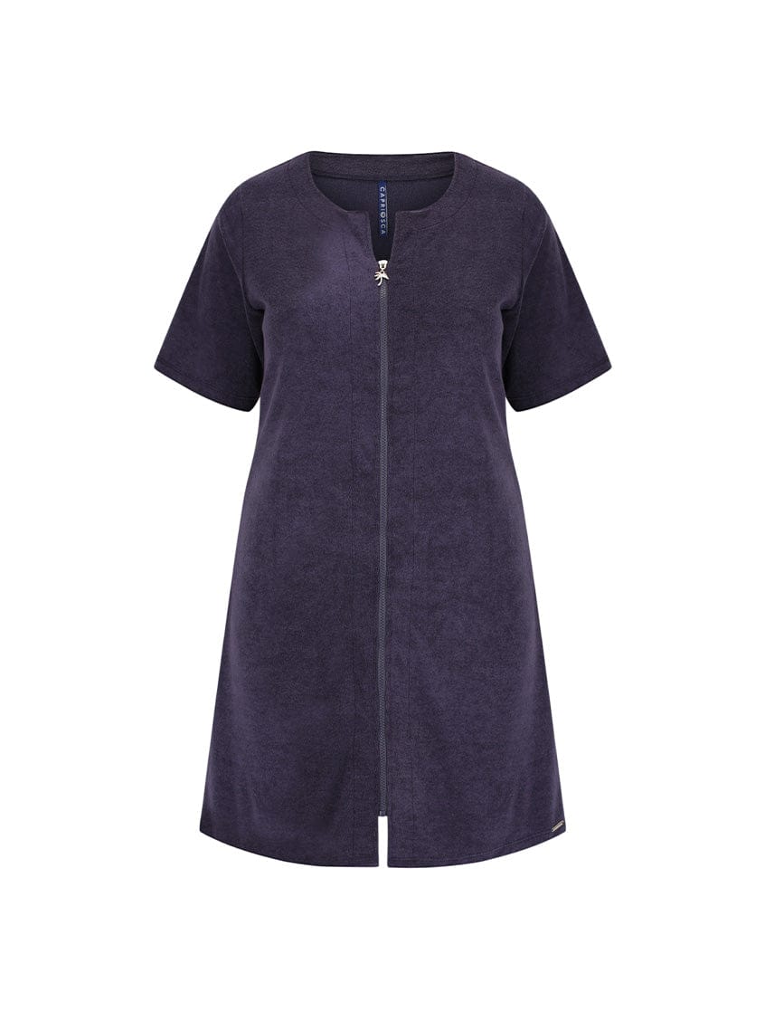 Ghost mannequin navy zip through beach dress