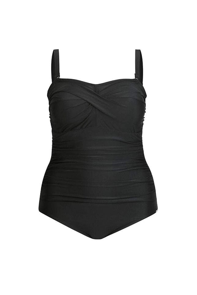 ghost mannequin of plain black strapless bandeau one piece swimwear australia with straps
