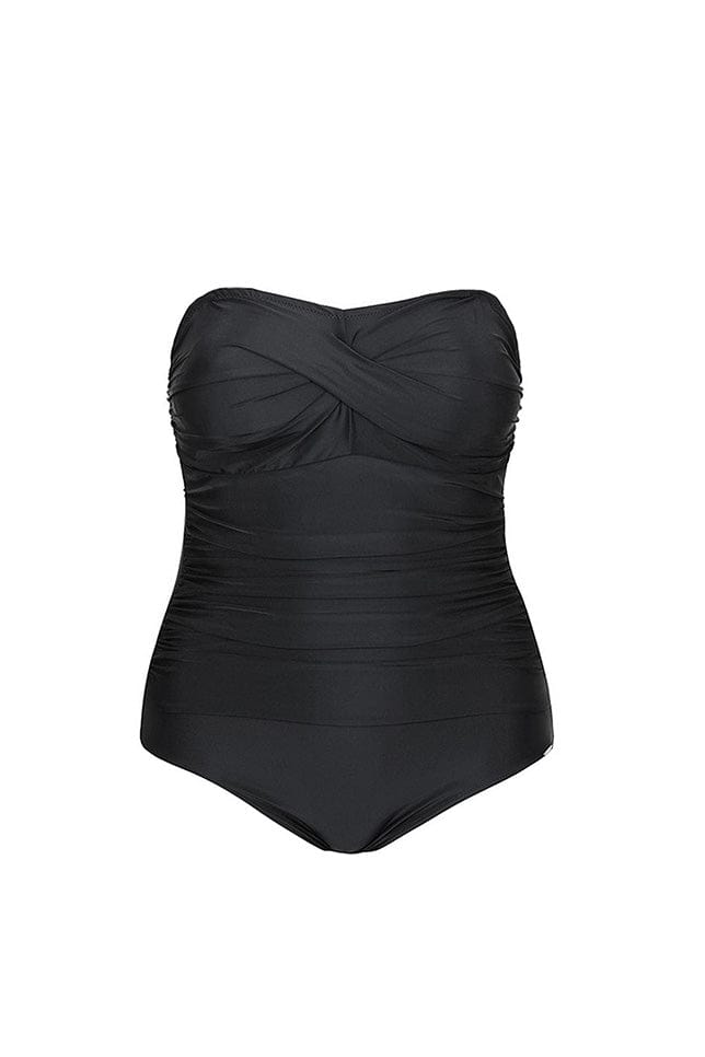 ghost mannequin of plain black strapless bandeau one piece swimwear australia