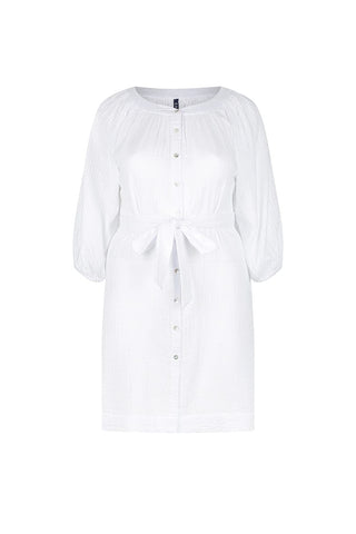 White Cheesecloth Button Through Dress