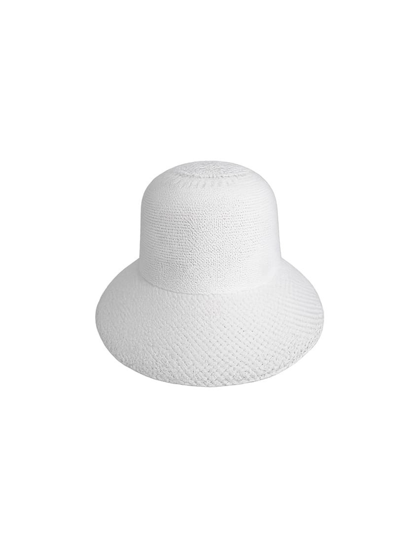 White woven bucket hat on a white background