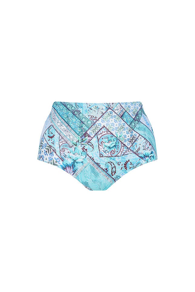 Ghost mannequin light blue patchwork printed high waisted pants